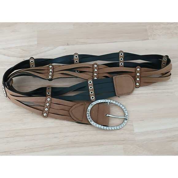 unbranded Accessories - Women's Braided Belt with Rhinestones Size 9 Faux Leather Look with Flaws Size 9
